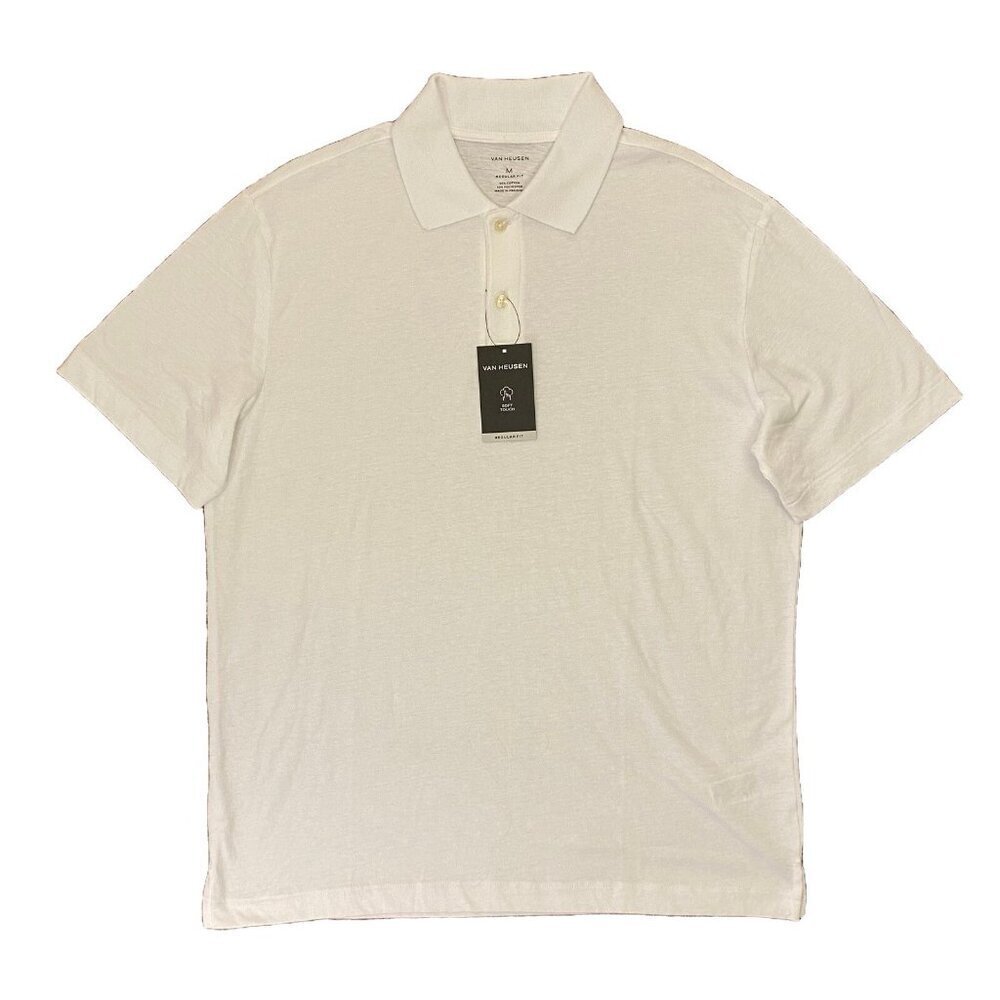 Van Heusen Men's Polo Shirt Size M White Short Sleeves Regular Fit NWT $50
